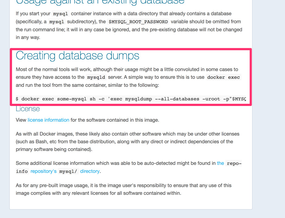 DockerHub MySQL - Creating database dumps
