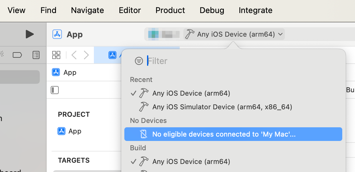 no eligible devices connected to ‘My Mac’